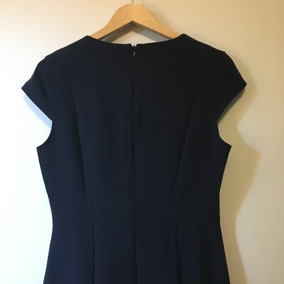NWT H&M Dark Navy Blue Fit & Flare Pleated Cap Sleeve Dress - Picture 6 of 16